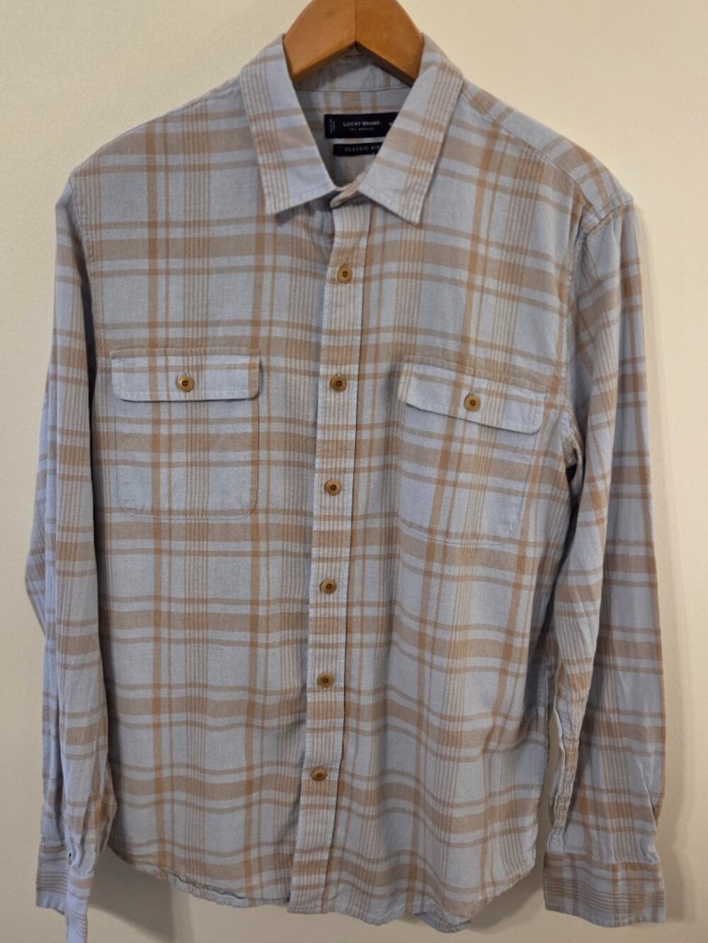 Lucky Brand Classic Fit Cotton Linen Plaid Button Up Shirt Mens M
